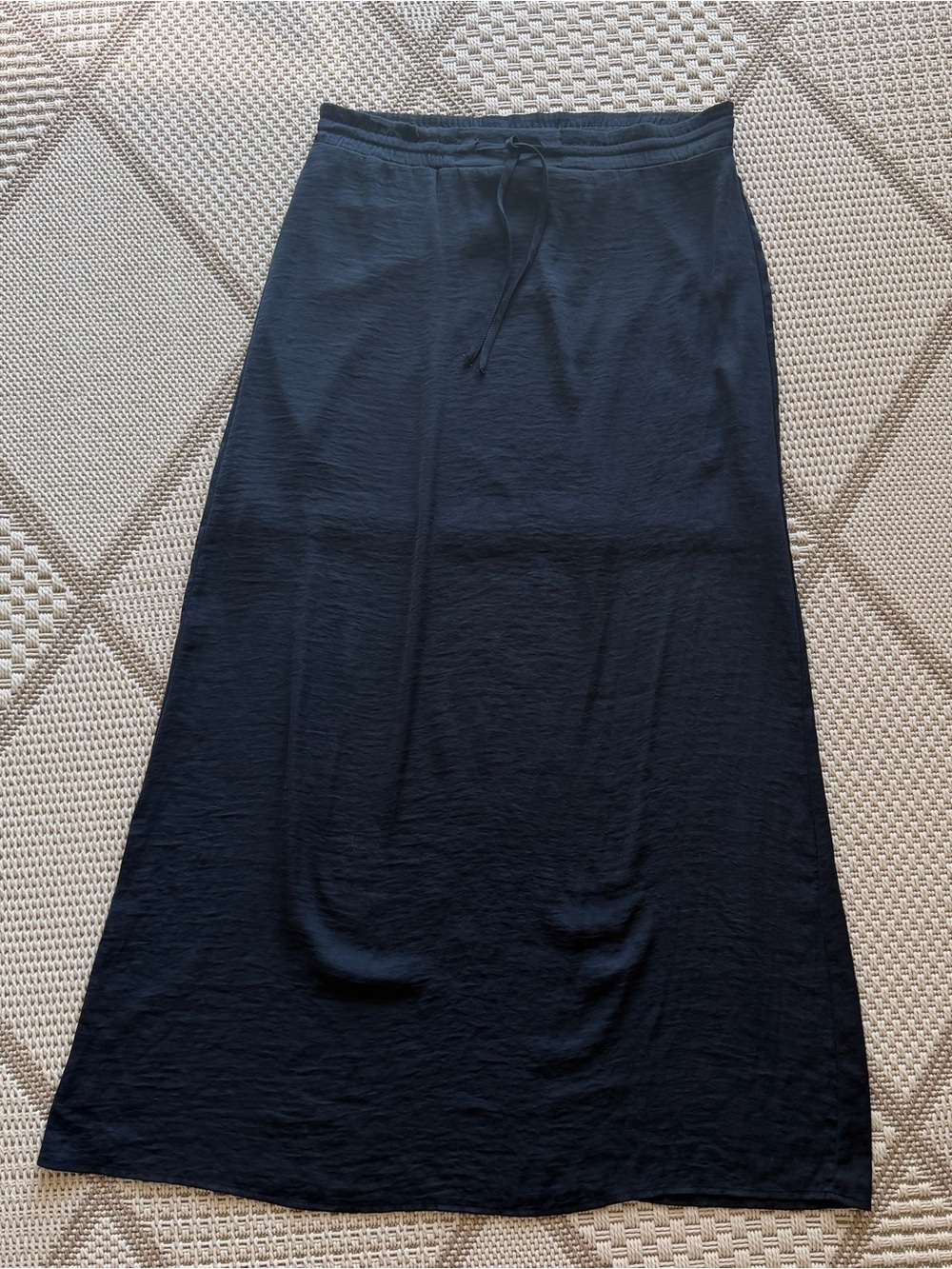 Vila Clothes Navy Drawstring Stretch Satin Maxi Skirt S flowy chic minimalist
